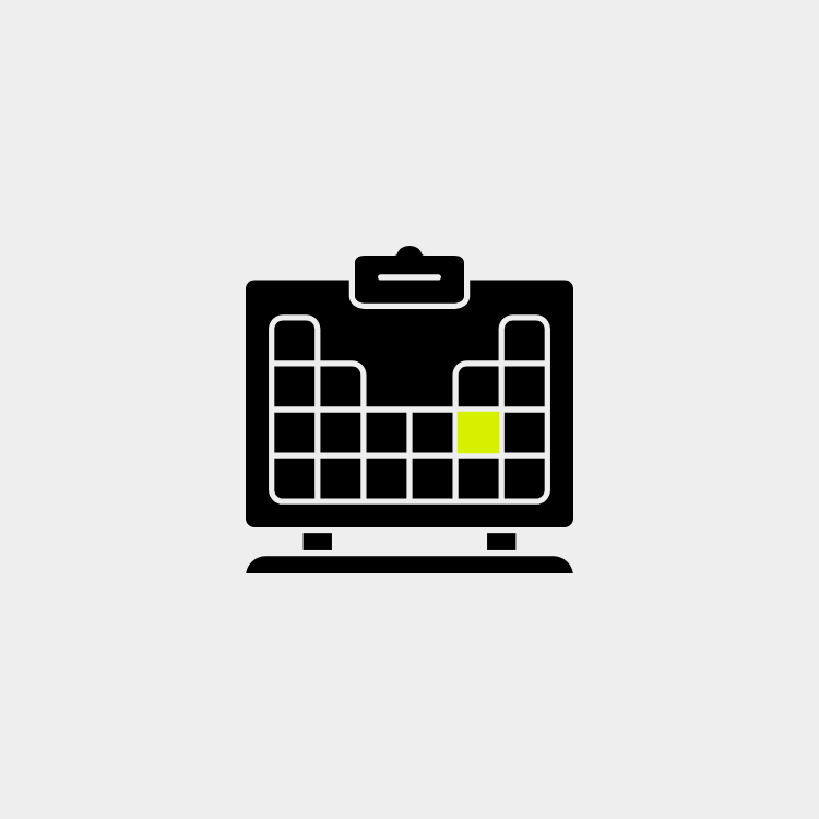 Schwarzes Symbol eines Periodensystems auf einem Ständer.